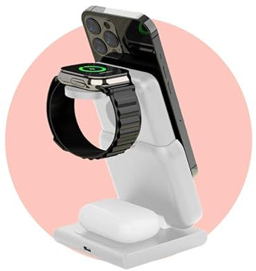 Magnetic Wireless Charger Stand & Detachable Power Bank | Fast Charging Magnetic Wireless Charging Station for Apple iPhone 16, 15, 14, 13, & 12 iWatch and AirPods, Removable 5000mAh Battery (White)