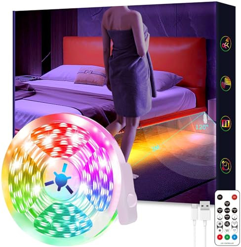 Tyute Motion Activated LED Light Strip, 5M Motion Sensor LED Light Indoor with APP Control, Under Bed Lights Motion Sensor with 5V USB Powered, Suitable for Bed Cabinet Staircase Bedroom