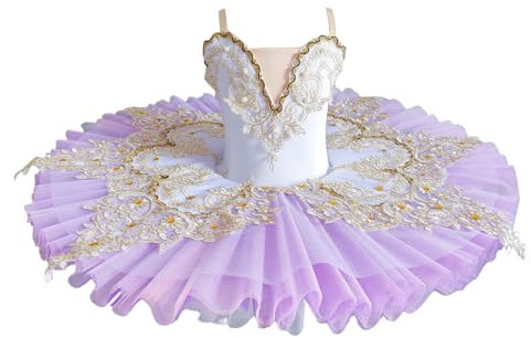 Vestido De Ballet Del Lago De Los Cisnes Para Niñas, Falda Camisola Bordada Trajes De Ballet Para Niños Vestido De Tutú De Danza Gimnástica Ropa De Baile De Bailarina,Púrpura,160