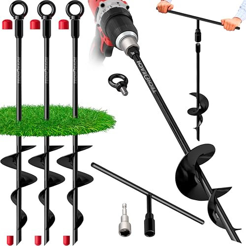 18 Heavy Duty Ground Anchors Kit (4 Pcs) - Shed Tree Tent Dog Canopy Trampoline Anchor Kit - Spiral Earth Auger - Tie Down Screw Pool Swing Set Anchors - to Ground Stakes - Sand Anchor Kit High Wind