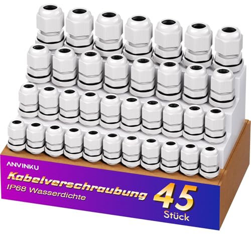 ANVINKU Lot de 45 presse-étoupes en plastique IP68 - M12 M16 M20 M25 - Passe-câbles Conduit de câble réglable de 3 à 15 mm pour jardin, extérieur