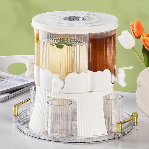 Julymoda Getränkespender 4*Fächer Getränkebehälter, 6 Liter Wasserspender Limonadenspender mit 4*Zapfhahn für Bier Kalte Getränke Kühlschrank Party