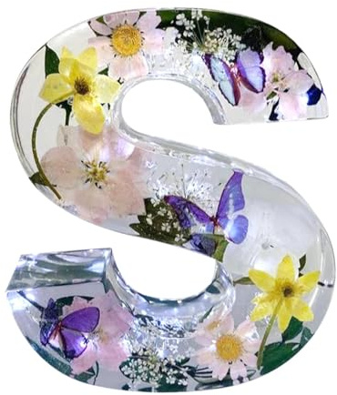 TQEBWUS Harz Blume Nachtlicht Lampe | Floral Harz Nachtlicht - Gepresste Blume Harz Buchstaben Licht Blume Nachtlicht Harz Alphabet Handgemachte Buchstaben Lampen