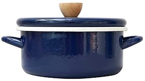 Casseruola di zuppa in ceramica con coperchio, zup Teglia rotonda con coperchio 22 cm in acciaio smaltato(Blue)