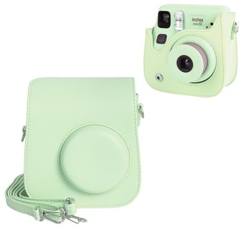 HIYQIN Mini SE Leather Case, Protective Case Compatible with Fujifilm Instax Mini SE/7+ Instant Camera, for Instax Mini SE Cover with Shoulder Strap - Cream Green