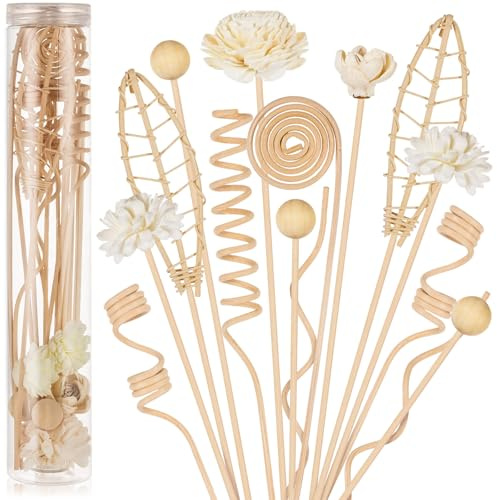 HFKPJRT 23Pcs Rattan Reed Diffuser Sticks Set, 10 Inch Natural Flower Reed Fragrance Diffuser, Unscented, for Home Office Decor