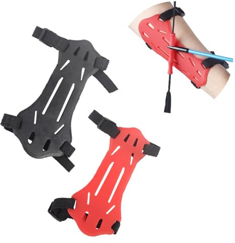 Paquete de 2 protectores de brazo de goma para tiro con arco para jóvenes, protectores de antebrazo ajustables, 2 correas para niños y jóvenes, práctica de tiro