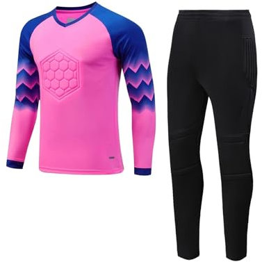RUNQHUI Maillot de Gardien de Foot Enfant Garçon Gardien de But Football avec Pantalon Ensemble Tenue de Foot Rose Vif 12-13 Ans