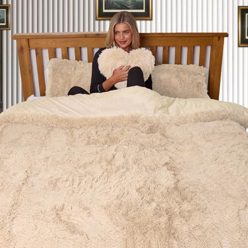 Dolce Vari Hug & Snug Luxury Fleece Bedding Set Warm & Cozy Super Soft Fluffy Fur Duvet Cover Set - Ultimate Comfort (Cream, King)