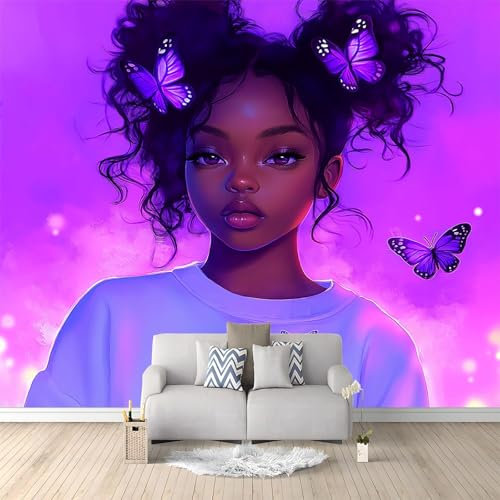 Générique Photo Murale - Fille noire papillon violet Modèle Papier Peint 250 x 175 cm for Boys and Girls Nursery, Baby Bedroom Decor Papier Peint