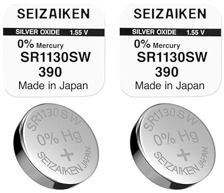 2 Stück Knopfzellen Original SEIZAIKEN 390, SR1130SW, 1.55 V, Uhrenbatterien Akku Silberoxid, 0% Quecksilber, 100% Made in Japan