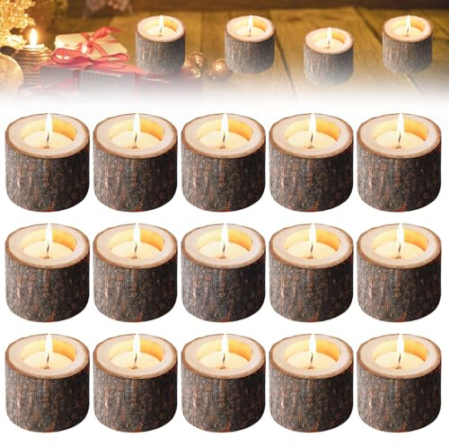 15 Stück Teelichthalter Holz, Kerzenhalter Rund, Votivkerzenhalter Holz, Teelichthalter für Hochzeiten, Tischdekoration, Valentinstag, 4.2 * 6 cm