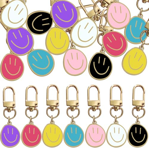 Puasok 30 Stück Smiley Schlüsselanhänger Groß, 7 Farben Lächelndes Gesicht Schlüsselanhänger Set, Bunte Happy Face Anhänger für Schlüsselringe, Taschen, DIY Schmuck & Geschenke