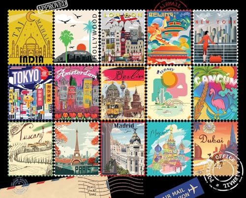 Springbok Stamps of The World 1000 Piece Jigsaw Puzzle for Adults - Travel Collage - Unique Cut Pieces - Made in USA | Vintage stamp collage puzzle with Unique Cut Pieces, Made in USA, Eco-Friendly Materials, Poster Included for travel lovers