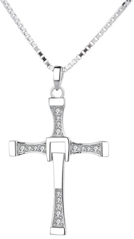 FULISONG Fast And Furious Vin Diesel Inspirierte Diamant-Kreuz-Halskette Aus Reinem Silber – Geburtstagsgeschenk For Freund Oder Paar, Box-Halskette(70CM-SILVER CHAIN,22G(BOYS))