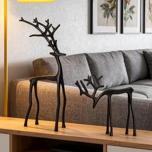 Generisch Rentier Deko Weihnachten Schwarze Rentier Metall Weihnachtsdeko Hirsch Deko Stehend Für Wohnzimmer Schlafzimmer Fensterbank