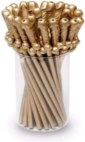 (Metallic Gold) Plastic Straws 18Pcs- Hen Party Reusable Penis Straws Accessories Novelty Hen Favours