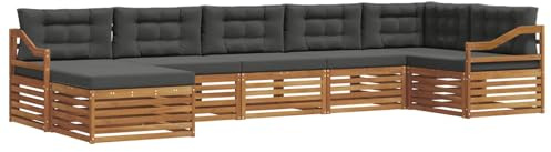 vidaXL Sofagarnituren 7 pcs Natur und Anthrazit Massivholz Akazie, Gartenlounge, langlebiges Ecksofa, Sitzmöbel für außen, Terrasse, Moderne Möbel, Bequeme Gartenmöbel