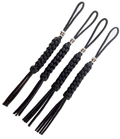YHAN Paracord Square Weave Knife Lanyard with Skull Alloy Bead-4 Pack (Black) by CandyHan