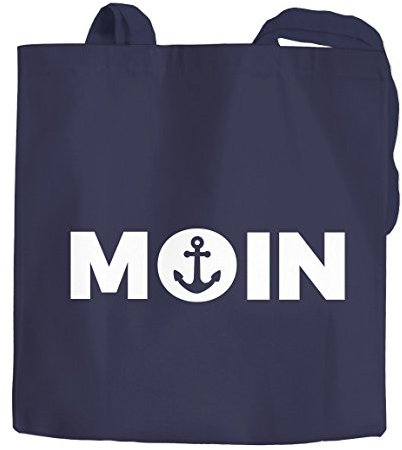 Jutebeutel Moin mit Anker Anchor Baumwolltasche Stoffbeutel Tragetasche Einkaufstasche Moonworks® navy 2 lange Henkel