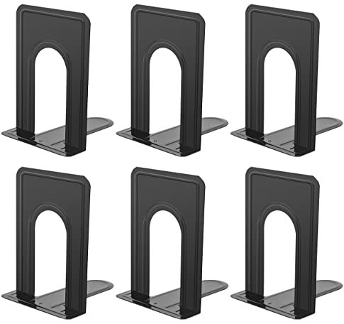 Yugge Serre-Livres en métal Universel antidérapant pour étagères, bibliothèque, Cuisine, Maison, Salle de Classe, Bureau, 15,2 x 10,9 x 10,9 cm, 3 Paires/6 pièces, Noir