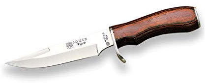joker Coltello da caccia Tiger, coperchio incluso, 195 gr, con manico in legno rosso pressato e lama MOVA 14,5 cm, CR38 per la pesca, la caccia, l'escursionismo, il campeggio