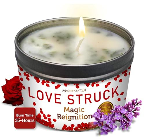 MAGNIFICENT 101 Lovestruck Aromatherapie-Kerze zum Valentinstag für Liebe, Romantik, Paare, Salbei-Jasmin-Flieder, natürliches Sojabohnenwachs-Zinnkerze zur Reinigung (Reinweißer Salbei, 6 oz)