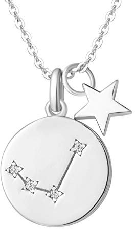 FANCIME Widder Sternzeichen Kette aus Solide 925 Sterling Silber mit Weiß Vergoldet Anhänger Halskette Einfach Minimalistisch Geschenk Schmuck für Damen Mädchen - Verstellbar Kettenlänge: 40 + 5 cm
