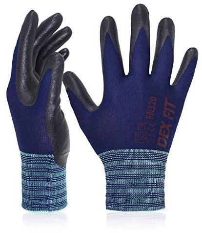 DEX FIT Guantes para Jardinería FN320, Ajuste Cómodo Elástico 3D, Buen Agarre, Recubrimiento de Espuma Duradero de Nitrilo, Táctil, Fino y Ligero, Lavable, Azul Marino 8 (M) 3 Pares