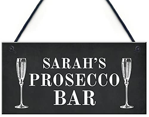 RED OCEAN Prosecco Bar Sign Shabby Personalised Home Bar Garden Sign Prosecco Alcohol Gift