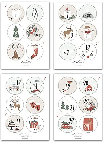 Him & I® - 24 Adventskalender Zahlen Sticker für Weihnachtskalender - Aufkleber für Adventskalender (rund/matt / 40mm) - Nummern für Papiertüten - perfekt für DIY Adventskalender basteln & befüllen