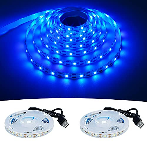GOMING 5V USB LED Strip Blau Licht 460-465nm LED Streifen 240LED 4M(2 Stück x 2M) SMD2835 LED Band Selbstklebend Nicht Wasserdicht IP20 Lichtband für Innen Heim Küche Deko