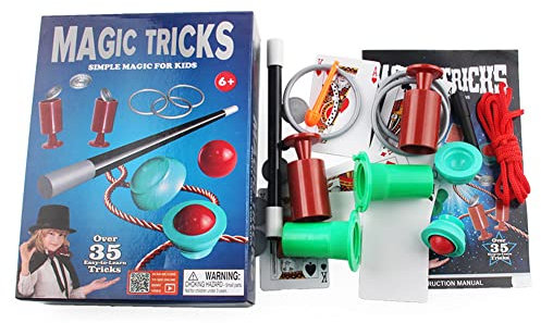 Kinder Zauberkasten Zauber-Set Anfänger Kinder Zaubertricks Set, Zauber Set für Magier ab 6 Jahre, Kinder Magier Rollenspiel für Fasching Karneval Geburtstagsparty