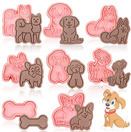 Lot de 8 emporte-pièces 3D en forme de chien - En plastique - En forme de chiot - Pour biscuits - 8 styles