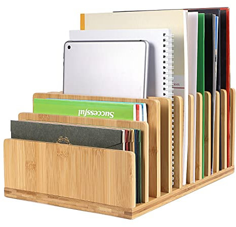 Schreibtisch-Organizer aus 100 % Bambus, 10 Fächer, aus Holz, für Dokumente, Briefe, Umschläge, Briefpapierordner, Rechnungen, Papier-Briefablage