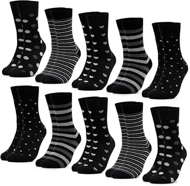 Occulto calze multicolori in Cotone Donna pacco da 10 (modello: Rita) grigio nero 35-38