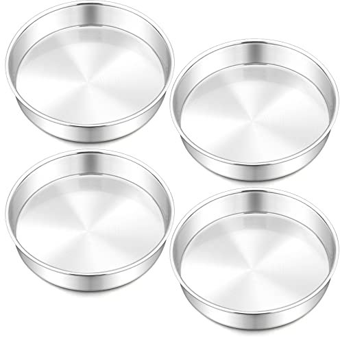 Onader 8 Inch Round Cake Tin Set of 4, Stainless Steel Cake Mould Pan for Baking, Ideal for Birthday Christmas Wedding Layer Cakes, Non-Toxic & Healthy, Mirror Finished & Dishwasher Safe