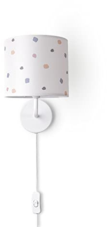 Paco Home Wandleuchte Stofflampenschirm Wandlampe Wohnzimmer E14 Vintage Retro Punkte Rund Geometrisch Mit Stecker und Kabel