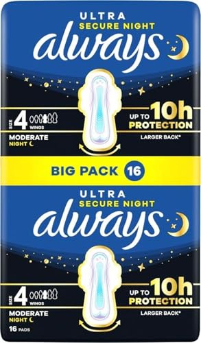 Always Ultra Night Sanitary Pads Secure With Wings Size 4 16pk