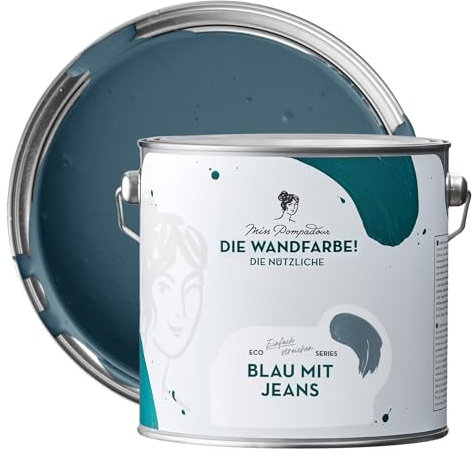 MissPompadour abwaschbare Wandfarbe Blau mit Jeans 2,5L - hohe Deckkraft & Ergiebigkeit - matte, scheuerbeständige Innenfarbe - geruchsarm, wasserbasiert, atmungsaktiv - Die Nützliche