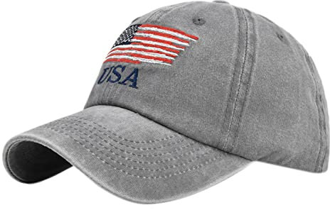 YULOONG Vintage Baseball Cap Stickerei USA Flagge Washed Denim Trucker Cap 100% Baumwolle Sonnenhut für Männer Frauen Einstellbar Grau