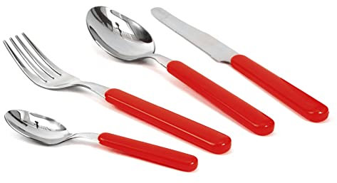 SET 24 POSATE - FORCHETTA - COLTELLO - CUCCHIAIO - CUCCHIAINO (ROSSO)