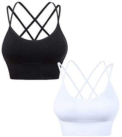 HANERDUN Damen Sport BH Yoga Bra mit Gepolstert Nahtlose Ohne Bügel und gibt Guten Halt Atmungsaktiv Riemchendesign und mittelstarkem für Fitness Lauf Joggen