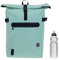 Elephant Rucksack Daypack Herren Damen AllDay A4 Large Laptop Tasche Geheimfach Freizeitrucksack Kurierrucksack Fahrrad Roll-Top Bag 12962 + Flasche (Mint Pastell (Grün))