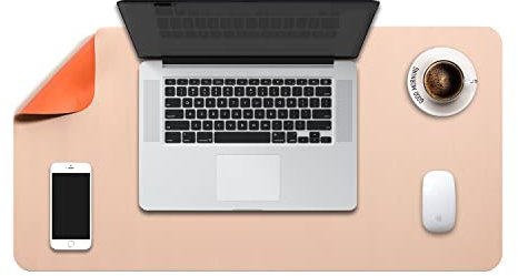 Mausepad XL, Große Mausmat, DOBAOJIA Laptop-Schreibtischmatte, Schreibtischunterlage, Büro Schreibtisch Pad, Schreibblock, Doppelseitige Verwendung PU Leder Wasserdicht, 70 x 35cm Beige/Orange