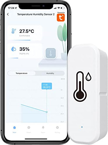 Sensor de termómetro higrómetro WiFi Tuya, con grabación de aplicaciones, recordatorio de batería baja, sensor de termómetro inteligente funciona con Alexa, Tuya y Smart Life, para el hogar, bodega
