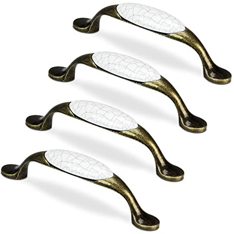 Mavö 4 Stück Griffe gold antik Mölbelgriff Schrankgriff Porzellan Küchengriff Vintage Lochabstand 96mm Marina.1 (Altgold)