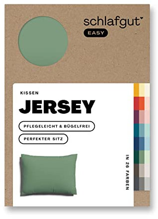 Schlafgut Easy Jersey Kissenbezug 60x80 cm Green Mid mit 100% Baumwolle, superweicher & atmungsaktiver Kopfkissenbezug