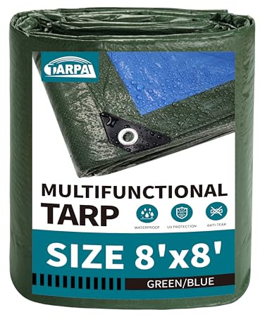 TARPAL 8x8 Feet Green Tarp Waterproof 6mil Small tarps Multipurpose Protective Cover All Purpose Poly Tarps Cover for Firewood Outdoor Furniture etc
