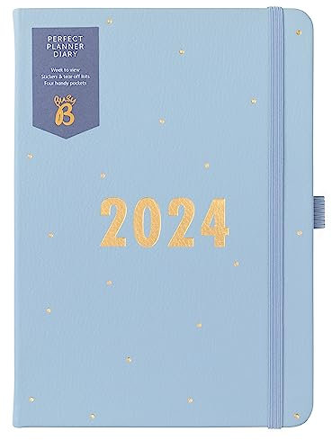 Busy B - Perfect planner Terminkalender von Januar bis Dezember 2024 - Blau - A5 Wochenübersicht Planer mit Kunstlederdeckel, Stickern und Abreisslisten